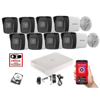 ZESTAW MONITORINGU IP HIKVISION DS-7108NI-Q1/8P (D) + 8x DS-2CD1043G2-I 4MPX 2.8mm IR30 1TB